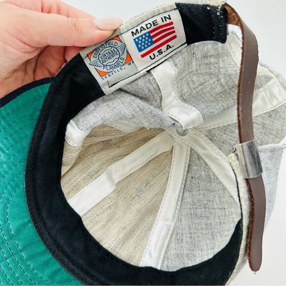 EBBETS FIELD Grey Flannel Brown Leather Snapback Adjustable Baseball Hat Cap - Picture 6 of 10